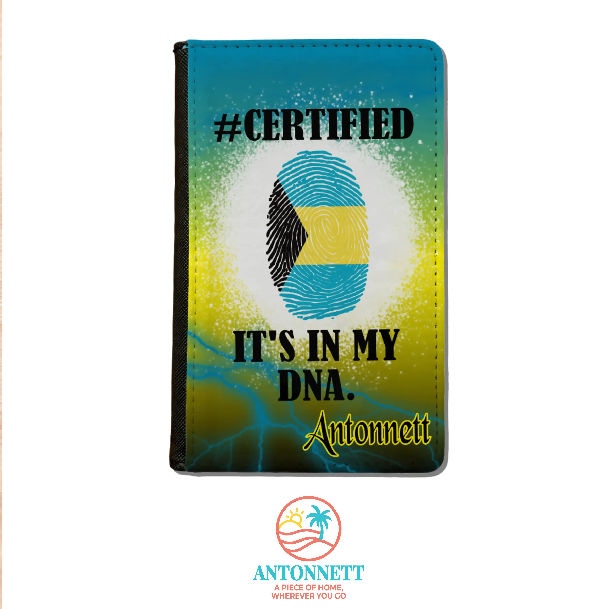 Antonnett Caribbean Heritage Personalized Passport Cover – PU Leather, Single-Sided Design, 7.8" x 5.6", Clear Plastic Sleeve & 3 Card Slots, 21 Country Flags, Multi-Language Display Card (English/French/Spanish)