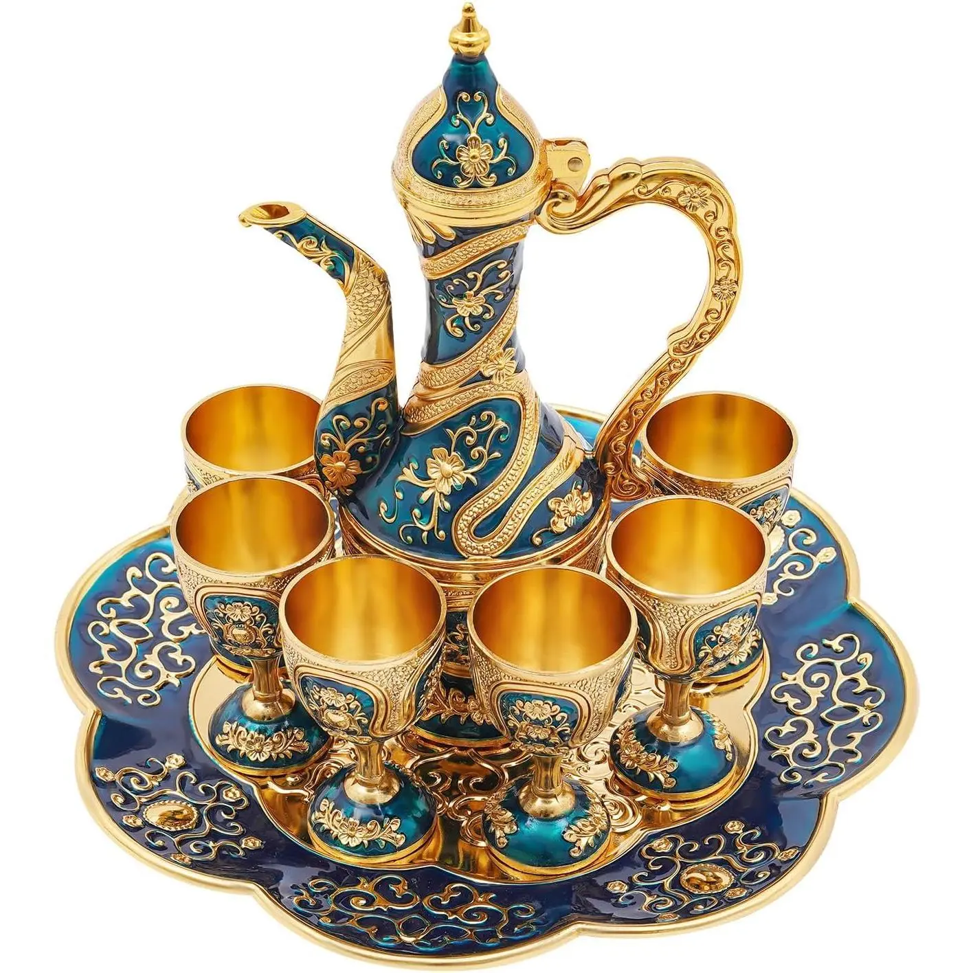 Mini Turkish Tea Set, Vintage Turkish Coffee Cups Set with Pot and 6 Cups,Turkish Tea Glasses for Home Decor Birthday Christmas Housewarming Wedding