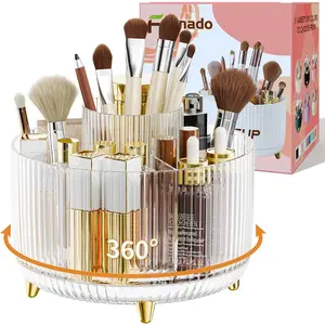 360° Rotate Makeup Brush Holder Organizer, Makeup Organizers Countertop, Makeup organization and Skincare for, Desktop, (Clear)