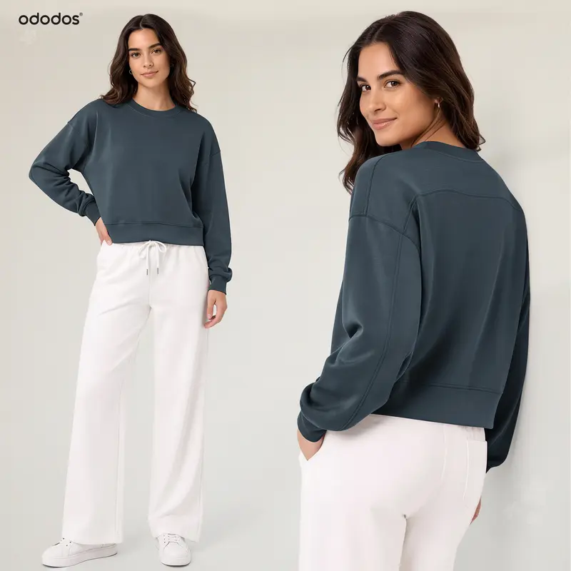 ODODOS Modal Soft Cropped Sweatshirt Women Oversized Crew Neck Long Sleeve