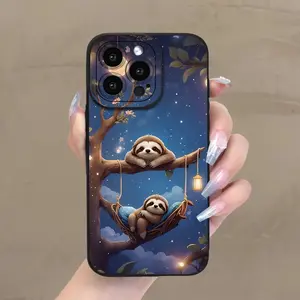 Cute cartoon sloth and beautiful night sky pattern, shockproof and anti-slip TPU full-coverage phone case, suitable for iPhone 17, 16, 15, 14, 13, 12, 11, XS, X, Samsung and other series models. Can be given as a gift to friends or family.