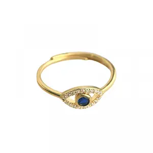 Micro-inlaid zirconia material, 18K gold thick coating, adjustable opening ring, designed in the shape of an eye, with an artistic vintage style.