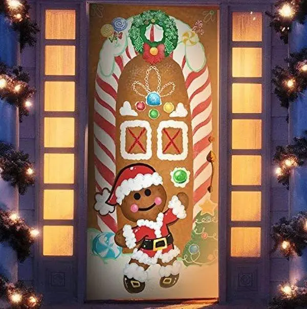 Christmas Ginger Bread House Window Door Cover Holiday House Decoration 72X30 Inches