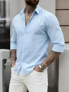 Men's long-sleeved shirts suitable for wearing in all four seasons, business commuting classic fitted button-down shirts, Menswear