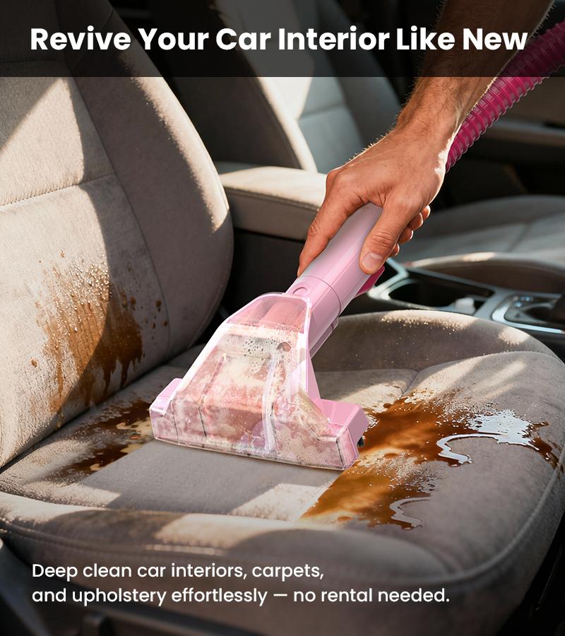 [NewYearSale!] Upholstery Carpet Vacuum Cleaner, 18KPa Suction Spot Cleaning Machine for Pet Stains, Carpets, Sofa, Car Seats, Mattress, with 3 Multipurpose Cleaning Tools, 6'' Deep Cleaning Brush | Portable 3-in-1 Little Pink C9S