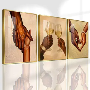 3 Count Aluminum Alloy Frame Canvas, Fashion Poster Hand Art Love Wine Theme, Modern Living Room Decoration, Light Luxury Family Art, Suitable For Bedroom, Corridor And Office Wall Decor, Gift