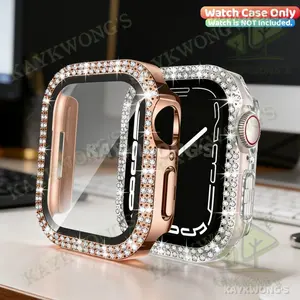 KAYKWONG'S Double Row Simulated Diamond Design Smartwatch Face Covers Watch Screen Protector Case for Iwatch Series 11/10/9/8/7/6/5/4/3/2/1/se Ultra, Durable Protection for 38mm/40mm/41mm/44mm/45mm/46mm/49mm Models