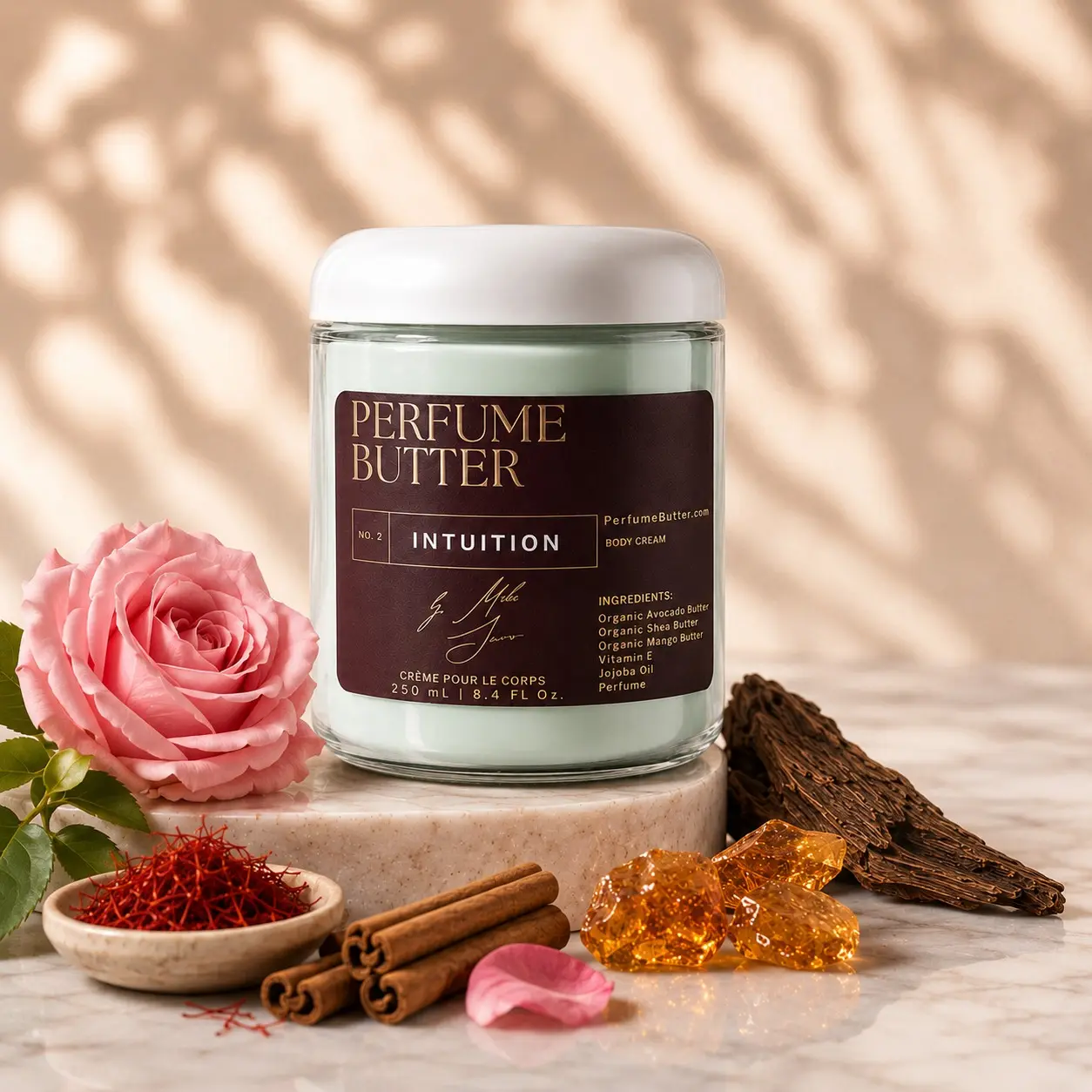 INTUITION – The Luxury Body Butter Perfume | Rose, Saffron & Oud Fragrance | Deep Hydrating Skin Moisturizer | Warm Sensual Long-Lasting Scent | Perfume Butter