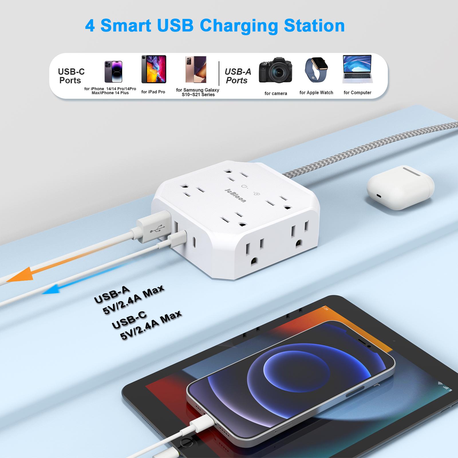 Multi Plug Wall Socket Extender, AC Outlet USB Port Type-C Fast Charging Universal Network Filter Electrical Outlet Splitter