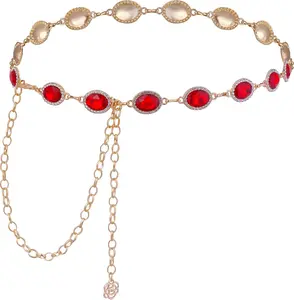 Red Rhinestone Western Belt for Women | Metal Cowgirl Waist Chain for Dresses, Jeans, Cosplay, and Parties