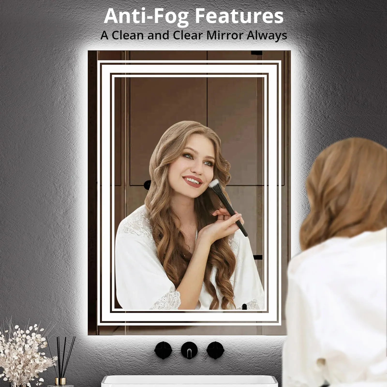 GARVEE LED Bathroom Mirrors: Stylish Wall-Mounted Vanity Mirrors with Anti-Fog, Dimmable Lighting, 3X Magnification, Memory Function, Waterproof Design, and Adjustable Brightness for Perfect Makeup and Shaving.
