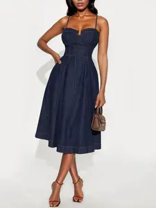Sweet Chick Denim Midi Dress - Dark Wash
