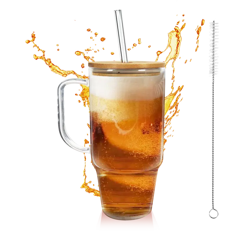 Halloween Giftting -40 oz Glass Tumbler with Handle, Glass Cups with Lids and Straws, Bamboo Wide Mouth Fits in Car Holder Reusable Iced Coffee Cup Bottle Drinkware, Gifts Back to School, Dorm, Study, Work & Home Essential Glassware, Study Buddy Glass Mug 7