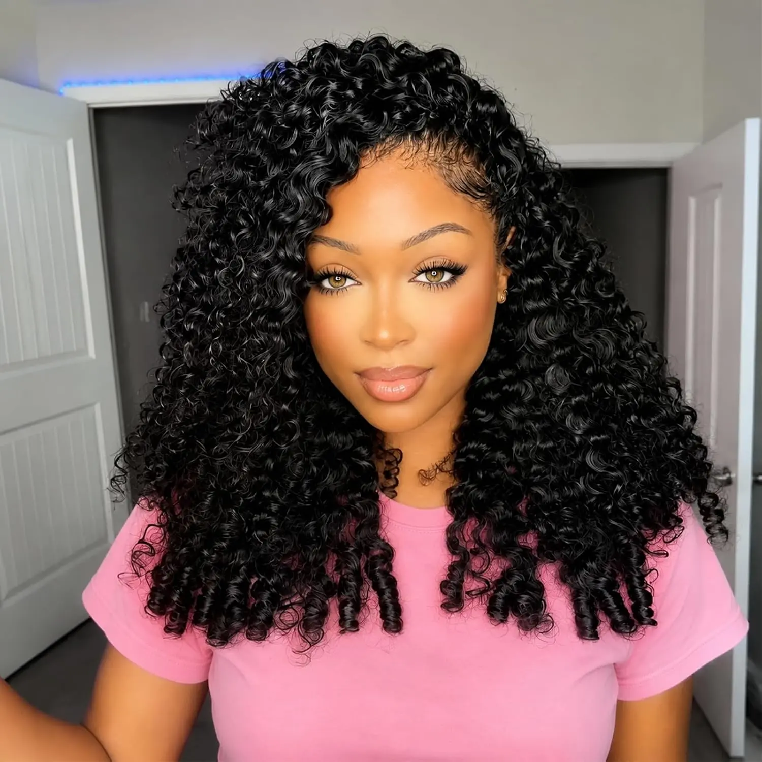 Kinky Curly Burmese Curly Glueless 3 In 1 Half Wig 180% Density Upgrade With Drawstring Cap Invisible Hairline Human Hair Afro Curly Wigs Beginner Friendly