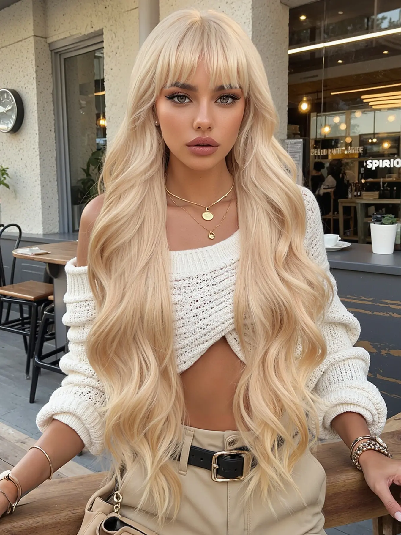 30 Inch Long Curly Wig with Bangs, Perfect for Parties and Dance Events, All Seasons Wearable Hairpiece, Body Wave Wigs, Synthetic Hair Wig, Party Wigs, Fun Wigs