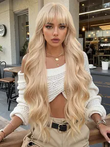 30 Inch Long Curly Wig with Bangs, Perfect for Parties and Dance Events, All Seasons Wearable Hairpiece, Body Wave Wigs