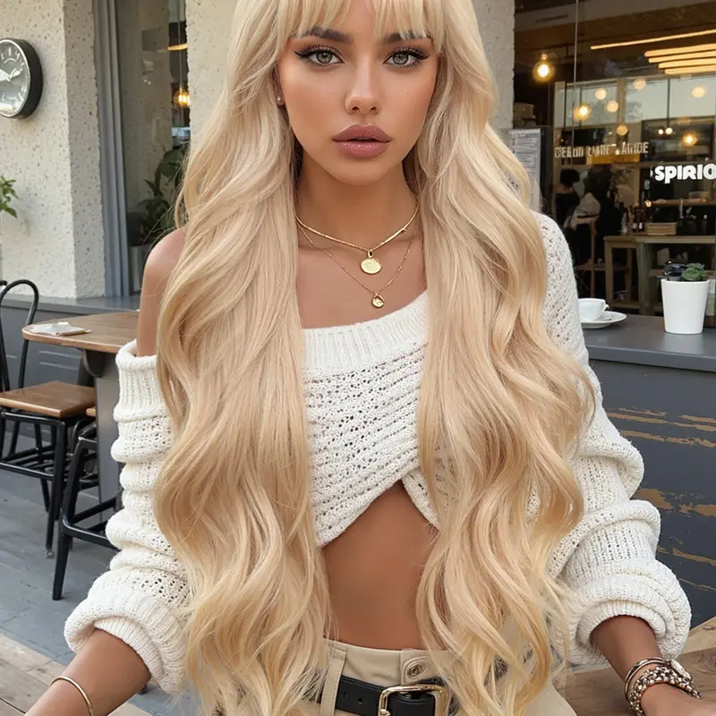 30 Inch Long Curly Wig with Bangs, Perfect for Parties and Dance Events, All Seasons Wearable Hairpiece, Body Wave Wigs, Synthetic Hair Wig, Party Wigs, Fun Wigs