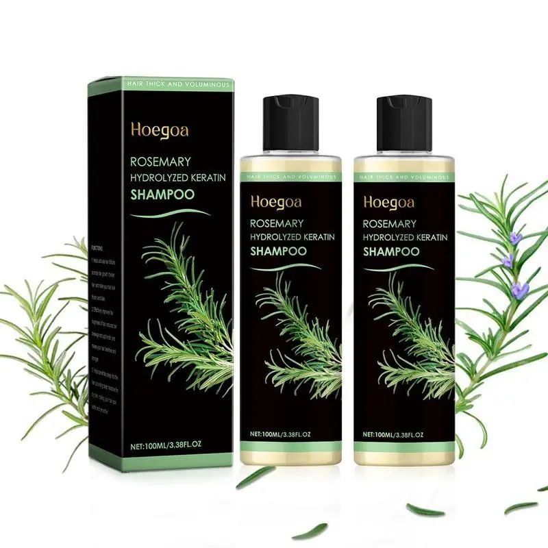 HOEGOA Rosemary Hair Growth Shampoo with Hydrolyzed Keratin for Thickening & Strengthening Thinning Hair 3.4oz Organic Treatment for Women & Men