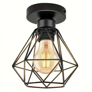 Industrial Style Ceiling Light, Retro Metal Cage, Matte Finish, Suitable for Bedroom, Dining Room, Hallway, Cafe, Warehouse