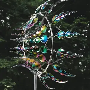 1pc 12" 3D Metal Wind Spinner – Self-Standing Kinetic Sculpture w/ Color Reflective Petals for Garden Patio, No Electricity Needed, Hypnotic Outdoor Art for Home Decor Lovers