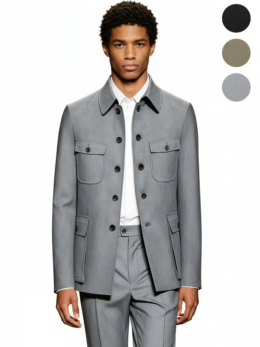Custom-Made 2 Piece Men's Suits - Menswear Formal Office Wear, Fitted Cut Jacket with Buttoned Pockets and Matching Trousers, Ideal for Business-Casual, Evening Social Occasions