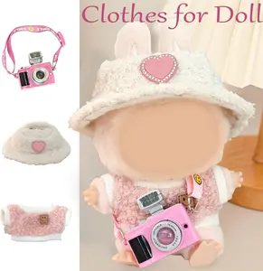 babydolls plush clothes 5-piece set, exquisite accessories, including pink heart-shaped hat, small camera and clothes and shoes [doll not included]