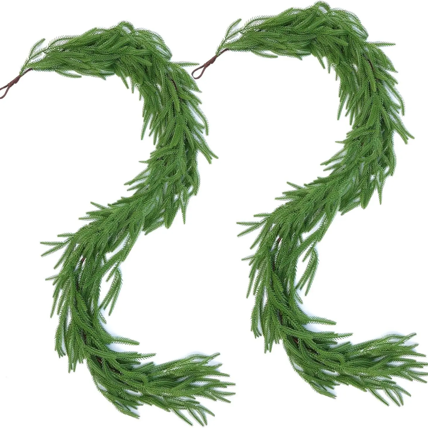2-Pack Norfolk Christmas Wreath, Artificial Greenery Wall Hanging, Pine Needle Tree Vine, Holiday Indoor Outdoor Decoration