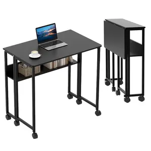 Folding Desk Small Rolling Desk with Storage Shelf, 31.5 Inch Foldable Computer Table with Wheels,Portable Space-Saving Office Desk for Small Space Sofa Table,Home Work Study Bedroom or Dorm, Easy Assembly