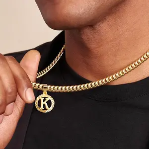 26-Letter Initial Round Pendant Cuban Chain Necklace | Gift For Him or Her | Hip-hop Style | A Perfect Gift Choice | Edgy & Stylish