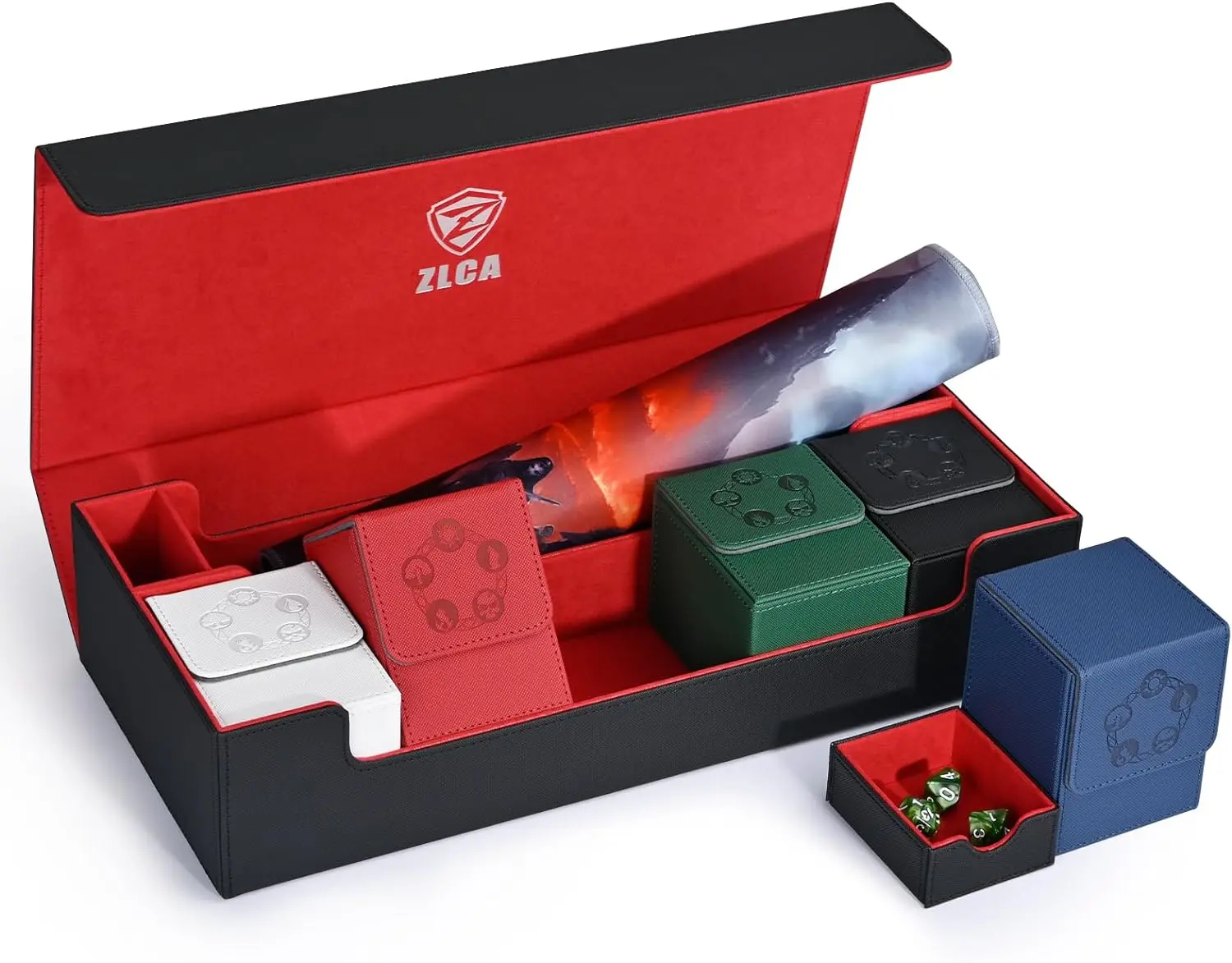 Collector's Edition Large capacity TCG Card Deck Box 6 In 1 with Playmat and 5Pcs Deck Box Holds 2100+ Cards, suit for Contest MTG Yugioh Sports Cards, Christmas Gift and players of different scenarios