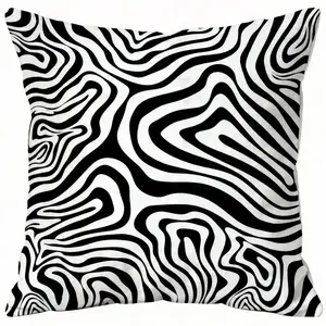 Abstract Black & White Swirl Decorative Printed Throw Pillow Cushion, 18×18 Inch Modern Zebra Ripple HD Digital Print Pattern Pillow, Soft, Breathable & Cozy, Perfect for Sofa, Living Room, Bedroom Home Decoration, Soft Padded Cushion