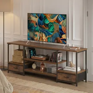 63 Inch TV Stand for 55 to 75 Inch TVs, Media Console with Built-in Power Outlet, Durable Entertainment Center with Ample Storage & 2 Fabric Drawers
