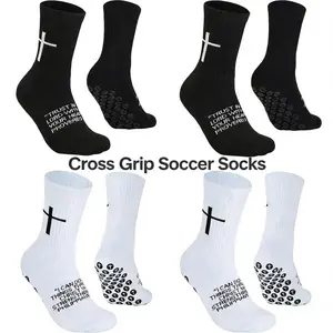 2 Pairs Cross Grip Soccer Socks for US 6-13 - Anti-Slip Christian Socks with Bible Verse