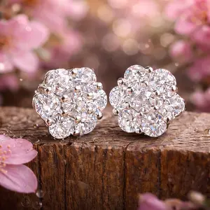 Silver Diamond Cluster Earrings
