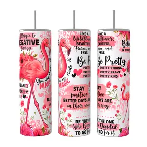 Flamingo Quotes 20 oz Skinny Tumbler Insulated Coffee Drinkware with Lid & Straw for Hot & Cold Drinks Handmade Sublimation Design