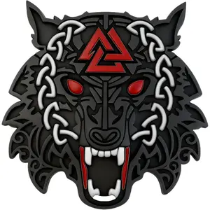 Viking Fenrir Wolf Car Emblem – Metal 3D Badge with Yellow Glow-in-The-Dark Eyes & 3M Adhesive – Norse Wolf Head Decal for Car, Truck, Motorcycle, or Home Decor (Matte Black)