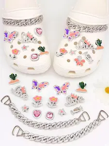 17 Piece Shoe Clip Set, Sweet Cool Sparkling Butterfly Chain Design, Abs Material Luxury Style, Waterproof Durable, Women Fashion Accessories