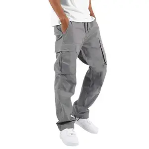 Mens Cargo Pants Drawstring Casual Hiking Pants Joggers Athletic Trousers Cotton Loose Straight Sweatpants for Men Elastic Fabric