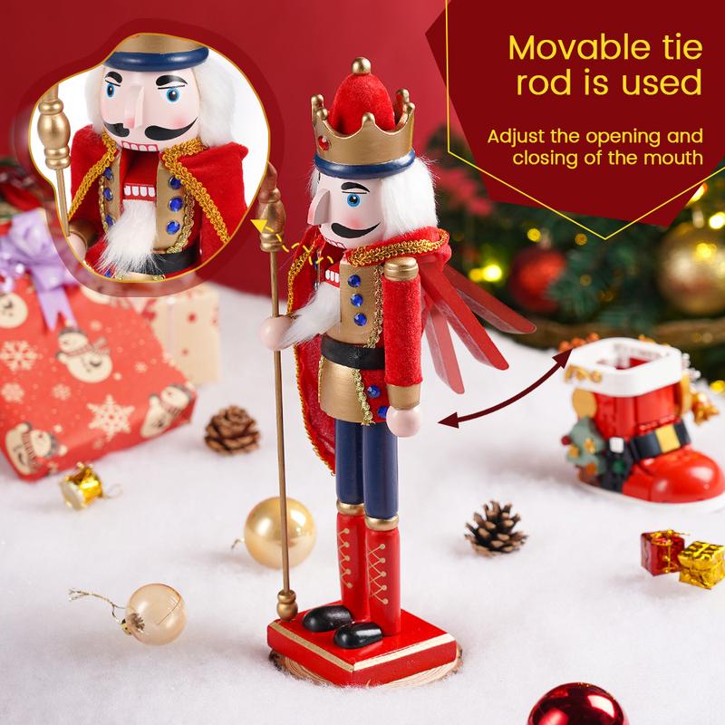 38CM Christmas Wooden Nutcracker Vintage Statue Creative Puppet Handmade European Style Model Red King Doll Christmas Gift Home Decoration