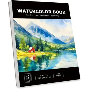 40 Sheets Watercolor Paper Pad, 9"x12" Water Color Paper, 140lb/300gsm Artist Painting Drawing Paper Book, Art Supplies for Adults, Watercolor  Set, Sketchbook, Journal, Notebook