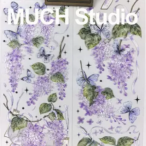 1pc (6*100cm) Lilac, Dreamy Purple Lilac & Wind Chime Sticker, High-End Craftsmanship PET Tape, Exquisite Pattern, Versatile and Practical, Perfect for Scrapbooking, Journal Decoration, Diaries, Notebooks, Greeting Cards, Photo Frames and More