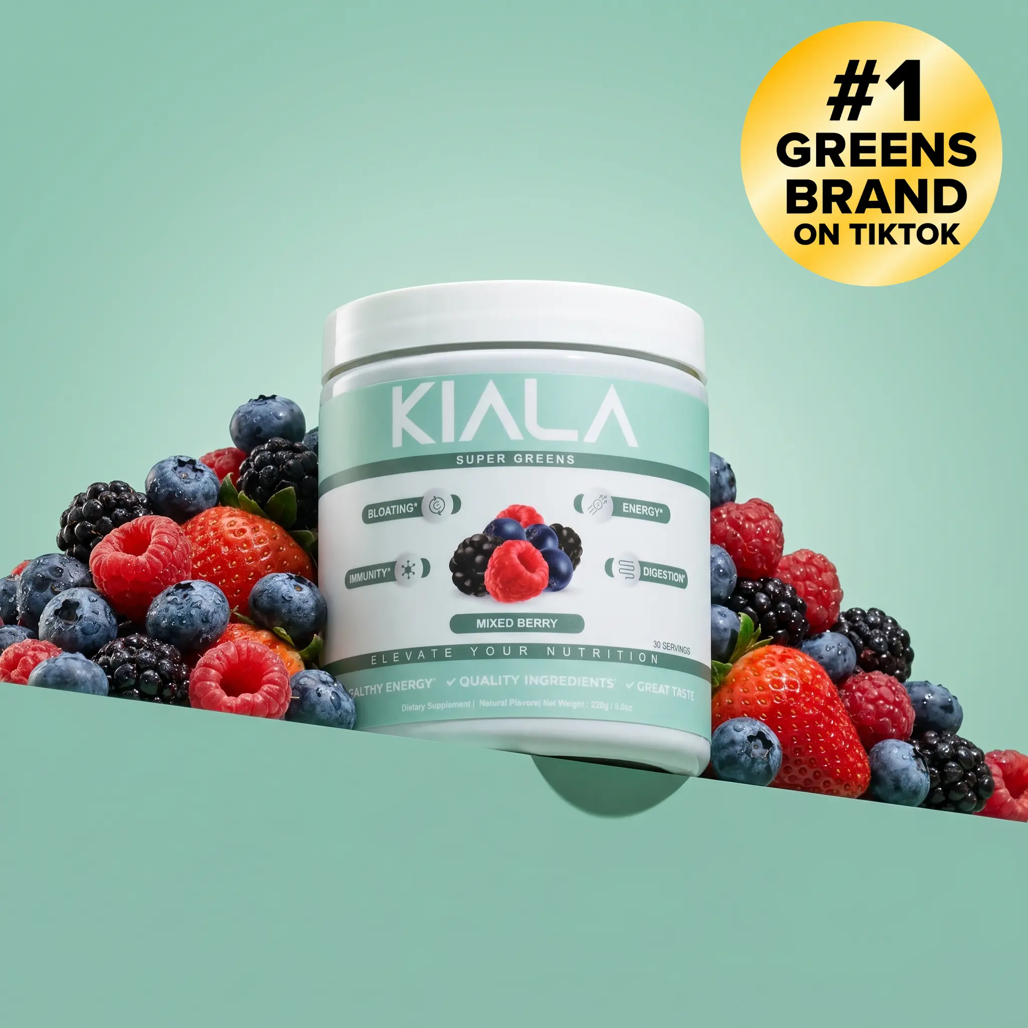 Kiala Nutrition Super Greens Powder Mixed Berry Flavor 30 Servings Organic Antioxidants for Digestive Health Bloating Relief Gut Skin Care Support Colon Cleanse Supplement Dietary - Natural - Healthcare - Edible