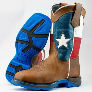 Distressed Brown “Whisky TEXAS Flag Leather Work Boots - Composite Toe