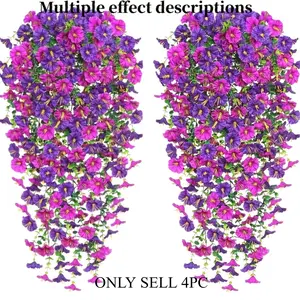 4pcs Artificial Morning Glory Flowers, UV-Resistant Spring/Summer Two-Tone Fake Vines - Vibrant Pink and Purple Blooms with Realistic Petals, Maintenance-Free Durable Plastic Faux Floral Decor for Indoor/Outdoor Use, Perfect for Weddings, Christmas