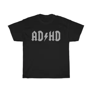 AD/HD an AC/DC Parody ADHD Silver Logo Unisex Heavy Cotton Tee