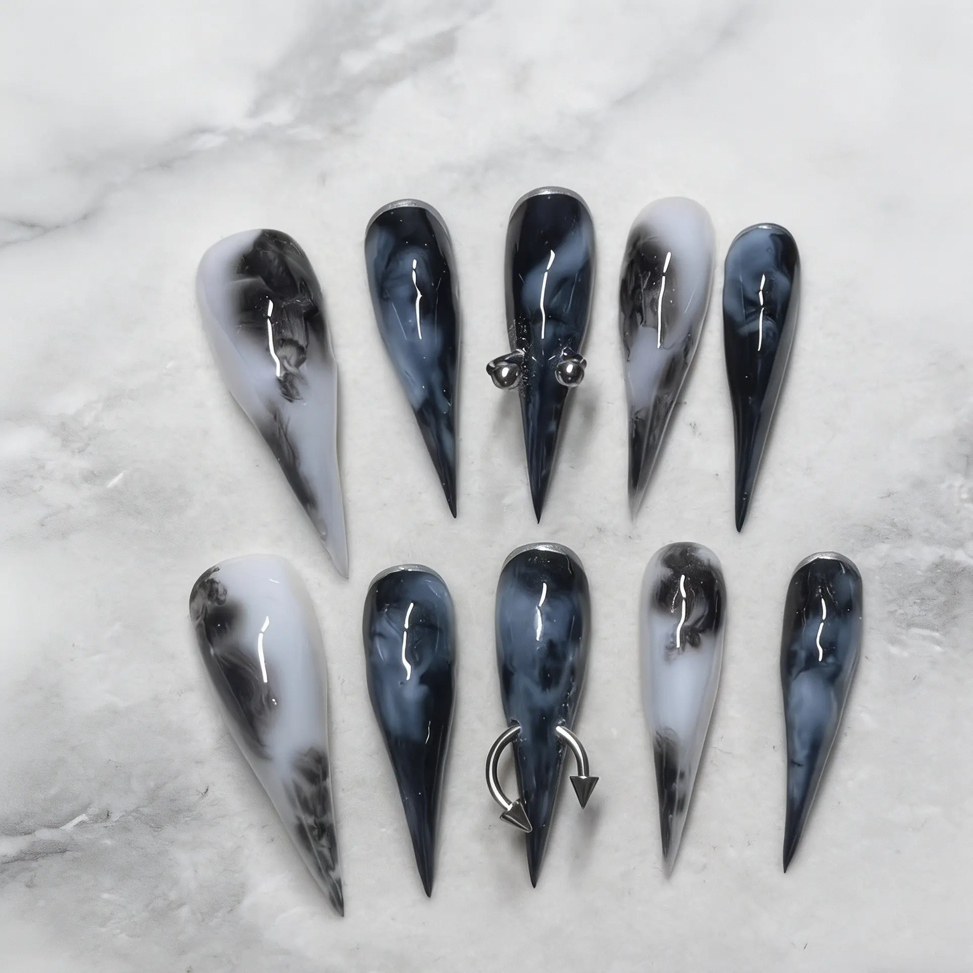 Handmade Press On False Nails, Blue Multicolor Gradient, Glossy Finish, Medium Length, Dragon Claw Design, Single Item Pack, Acrylic Fake Nails, Handmade Acrylic Nails