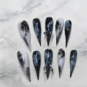 Handmade False Nails, Blue Multicolor Gradient, Glossy Finish, Medium Length, Dragon Claw Design, Single Item Pack