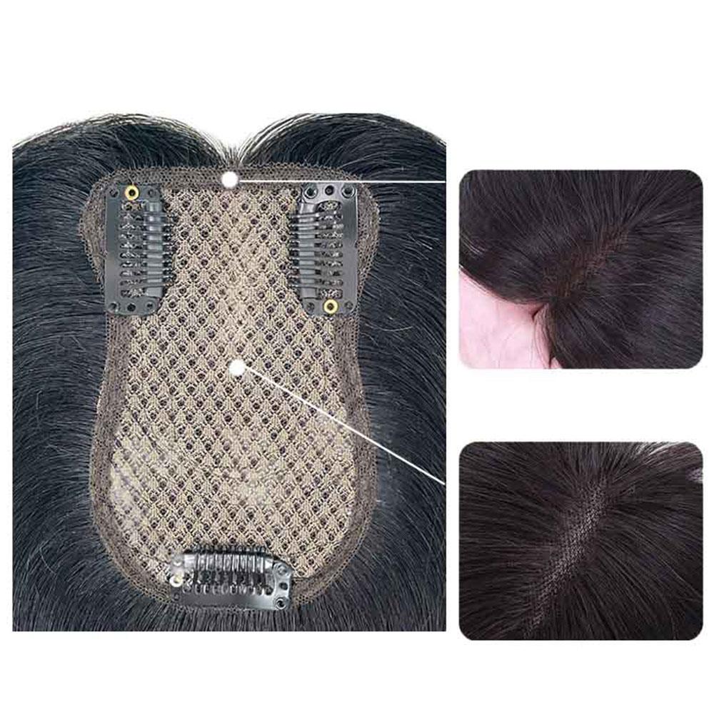 Real Human Hair Topper with Bangs – Volumizing High Root Lift Cover Gray Invisible Lightweight Top Piece for Women Thinning Hair