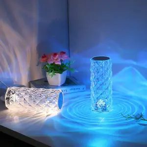 Crystal Table Lamp, Remote and Touch Control Rose Wave Lamp, RGB Color Changing Night Light, Dimmable, USB Rechargeable Decoration Ambient Lighting for Dinner/Bars/Game room/Living Room/Bedroom
