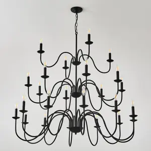 12-Light Farmhouse Chandelier, Black Metal Chandeliers Light Fixtures Industrial for High Ceiling Living Dining Room Foyer. Adjustable Height-E12